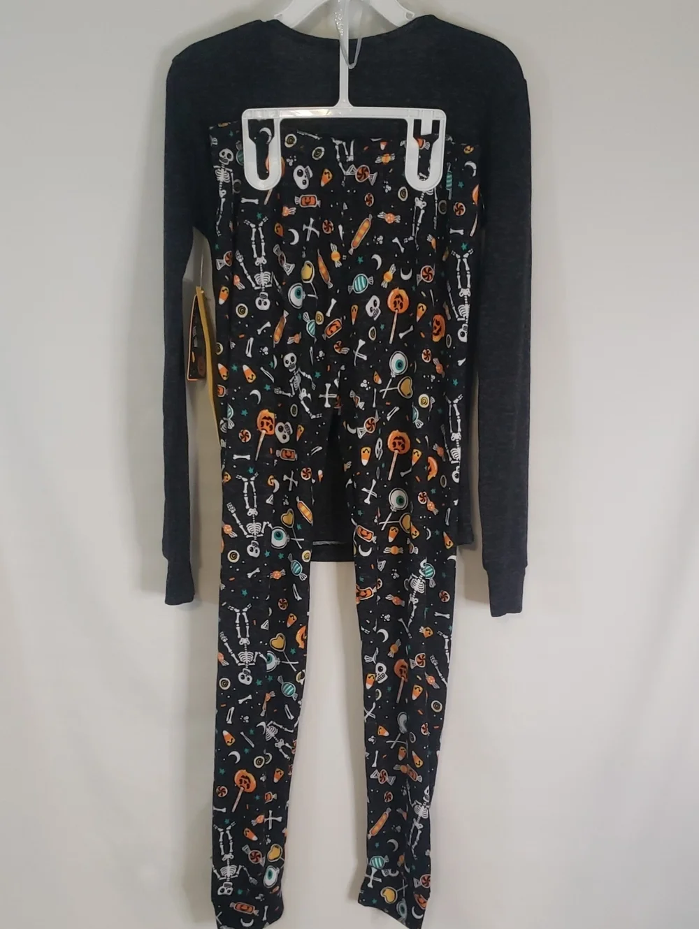 Trick or Treat Sleep Black with Skeleton Candy Print Pajama Set, Size 10